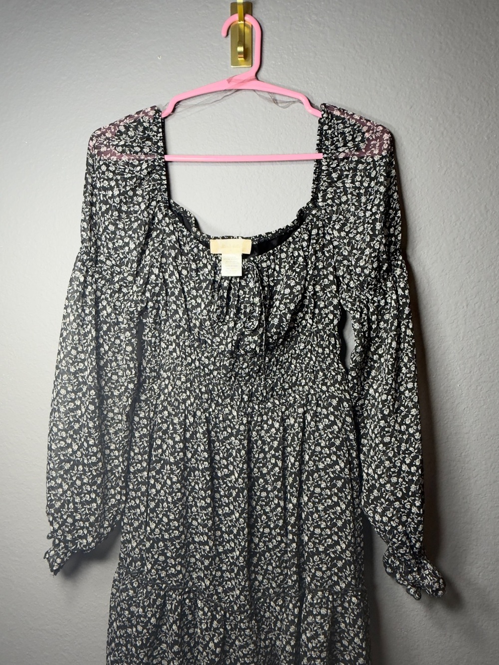 Altar'd State Black & Floral Smocked Midi Dress